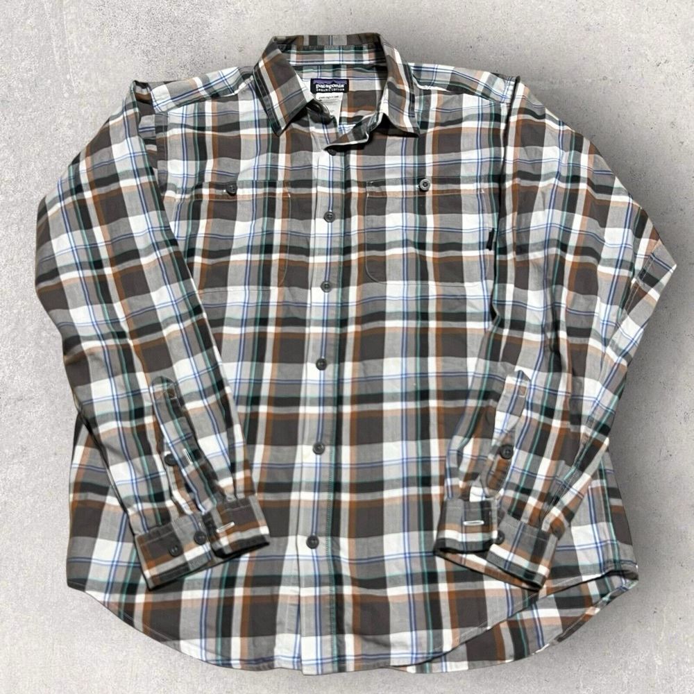 Patagonia Shirt Mens Small Brown Plaid Pocket Preppy Button Down Classiccore
